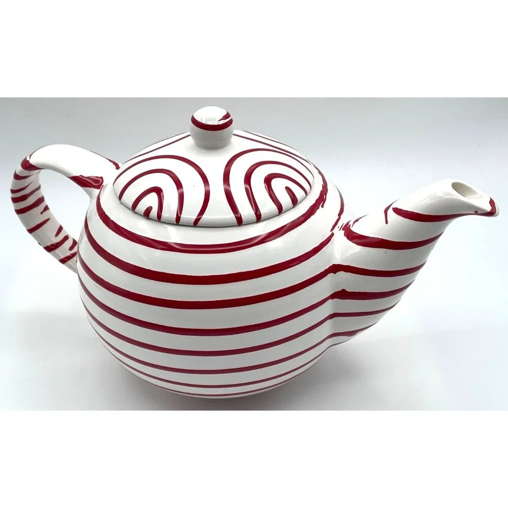 Gmunder Keramik Austria Red Flamed Teapot with Lid Dizzy Red Stripe VERY RARE